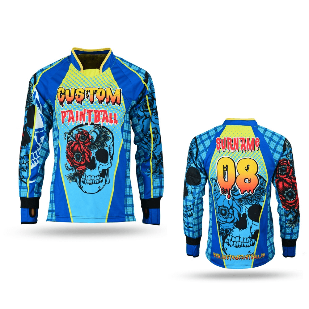 Custom Paintball Jersey "Skull Roses Blue"